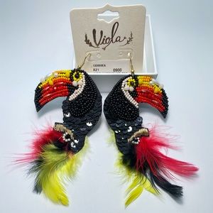 Toucan Beaded Feathered Earrings